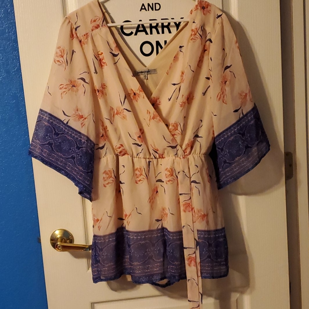 Light Peach and Blue Print Romper